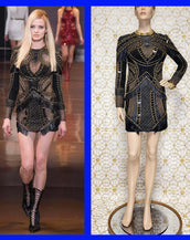F/W14 look 41 VERSACE CRYSTAL and STUD EMBELLISHED LEATHER DRESS w/FRINGE 40 - 6
