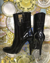 NEW VERSACE VJC BLACK PATENT LEATHER ANKLE BOOTS 39 - 9