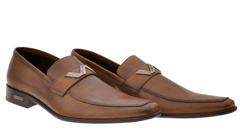 NEW VERSACE BROWN LEATHER SHOES LOAFERS 40 - 7