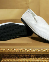 NEW VERSACE WHITE WOVEN LEATHER DRIVER SHOES 44.5 - 11.5