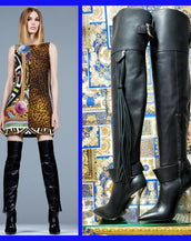 Pre-Fall 2014 L# 9 VERSACE BLACK LEATHER OVET-the-KNEE Boots with TASSELS 36 - 6