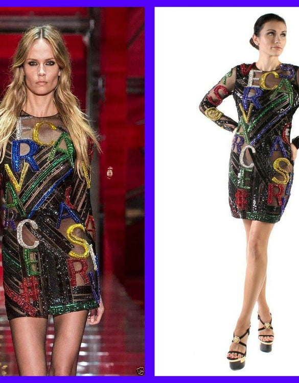 F/2015 look #52 NEW VERSACE EMBELLISHED TULLE MINI DRESS 38 - 4 (2)