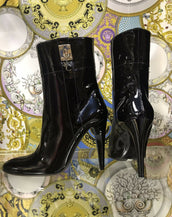NEW VERSACE VJC BLACK PATENT LEATHER ANKLE BOOTS 39 - 9