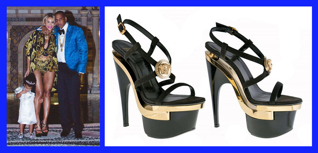 New VERSACE Triple Platform Black Gold Medusa Swarovski Crystals Shoes 39 - 9