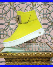 VERSACE YELLOW PATENT LEATHER FASHION SNEAKERS  37.5 - 7.5