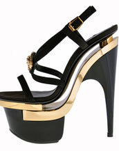 New VERSACE Triple Platform Black Gold Medusa Swarovski Crystals Shoes 36.5-6.5