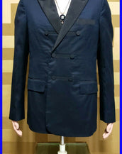 NEW VERSACE DARK BLUE VISCOSE JACKET with BLACK COLLAR and INSERTS 52 - 42