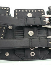F/W 2011 Look #7 VERSACE BLACK LEATHER STUDDED BELT with MEDUSA BUCKLE 90/36