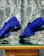 NEW VERSACE BLUE SUEDE LEATHER MOCCASINS 41 - 8
