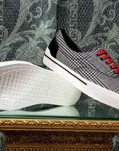 NEW VERSACE TEXTILE GRAY SNEAKERS w/SUEDE BACK 43- 10