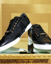 NEW VERSACE GOLD LETTERS LEATHER SNEAKERS 45.5 - 12.5