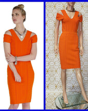 NEW VERSACE BODYCON STRETCH KNIT DRESS in ORANGE with CUT-OUT SHOULDERS 42 - 6