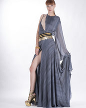 $12,525 NEW VERSACE DOVE GREY LONG DRESS GOWN with ONE SLEEVE