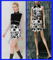 Resort 2012 Look # 4 NEW VERSACE FLORAL BLACK and WHITE COTTON SKIRT SUIT 38 - 2