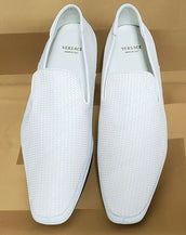 NEW VERSACE WHITE WOVEN LEATHER DRIVER SHOES 45 - 12