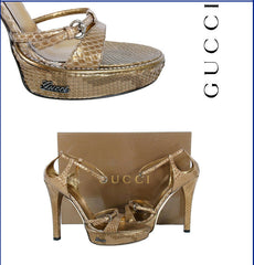 NEW GUCCI GOLD PYTHON PLATFORM SHOES SANDALS size 10.5 as seen on Mariah