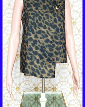 NEW VERSUS VERSACE LEOPARD PRINT TOP with GOLD-PLATED LION PIN 44 - 8