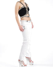 New VERSACE White Studded Leather Moto Pants 42 - 6