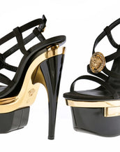 New VERSACE Triple Platform Black Gold Medusa Swarovski Crystals Shoes 38.5-8.5
