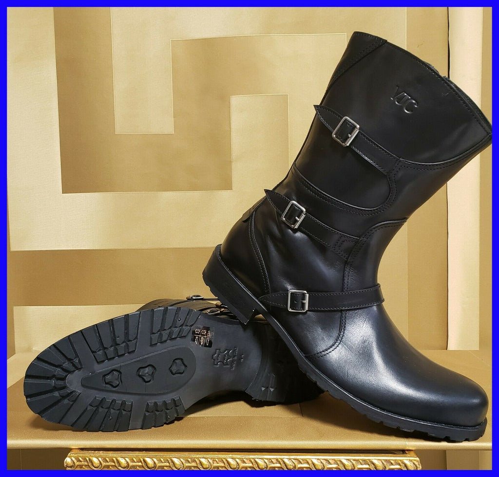 NEW VERSACE JEANS COUTURE BACK LEATHER BUCKLE BOOTS with SIDE ZIPPER 44 - 11