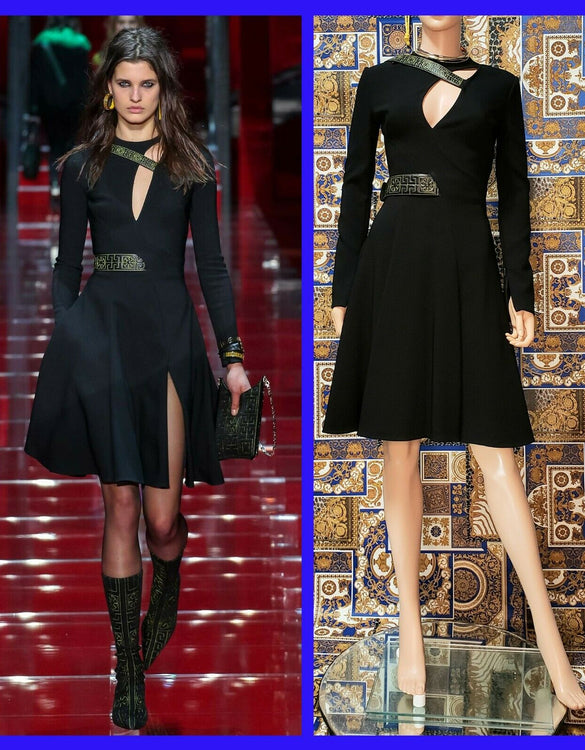 F/W 2015 L#19 VERSACE BLACK  DRESS with CUTOUTS and GOLD EMBROIDERY  38 - 2