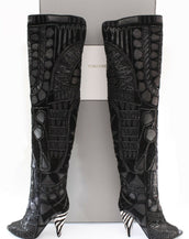 TOM FORD BLACK OVER THE KNEE BOOTS WITH OPEN TOE 37 - 7
