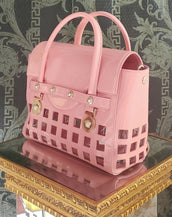 S/S 2015 look # 11 VERSACE PERFORATED PATENT PINK LEATHER BAG