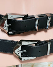 F/W 2011 Look #7 VERSACE BLACK LEATHER STUDDED BELT with MEDUSA BUCKLE 90/36