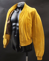 NEW VERSACE YELLOW SUEDE LEATHER BOMBER JACKET 48 - 38