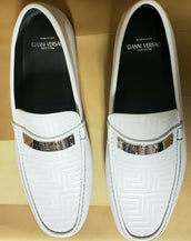 NEW GIANNI VERSACE WHITE EMBROIDERED LEATHER DRIVER LOAFER SHOES 40 - 7