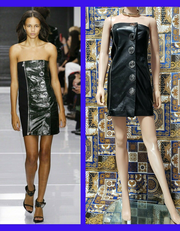 S/16 L#18 NEW VERSUS VERSACE + ANTHONY VACCARELLO EMBELLISHED LEATHER DRESS 38-2