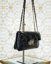 NEW GIANNI VERSACE COUTURE BLACK PATENT QUILTED LEATHER SHOULDER BAG