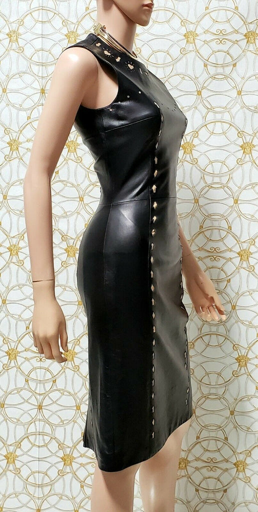 NEW VERSACE CUTOUT BLACK LEATHER DRESS 38 - 2 | Exquisite Finds