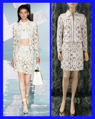 S/S 15 look#25 VERSACE WHITE LASER CUT LEATHER JACKET SKIRT SUIT as seen on Katy