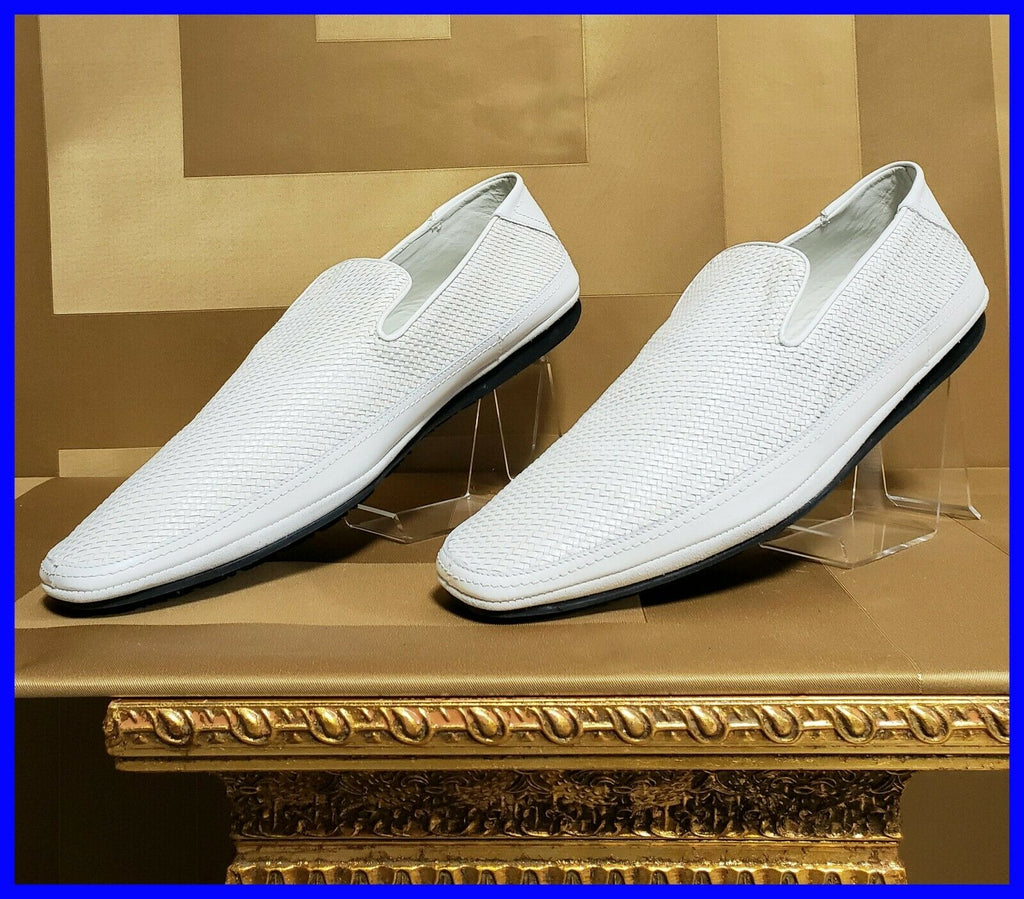 NEW VERSACE WHITE WOVEN LEATHER DRIVER SHOES 44.5 - 11.5