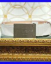 NEW GIANNI VERSACE WHITE LEATHER GREEK KEY EMBROIDERED SILVER BUCKLE BELT 80/32