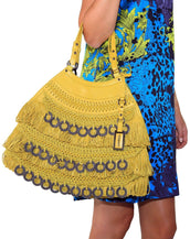 New VERSACE Embellished Fringed and Woven Yellow Leather Handbag