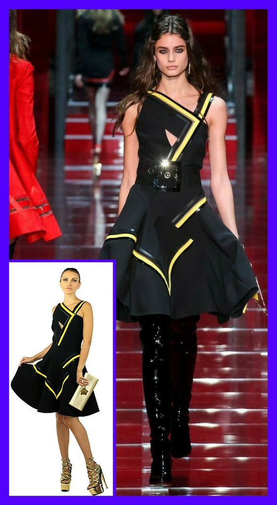F/W 2015 look # 33 NEW VERSACE BLACK DRESS with LEATHER DETAILS 42 - 6