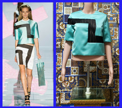 S/S 2015 look #6 VERSACE EMERALD GREEN Top with BLACK MESH INSERTS 38 - 2