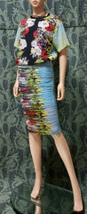 SS 2014 l# 28 VERSACE FLORAL SILK PRINTED STRETCH MESH SKIRT DRESS-Y SUIT 38