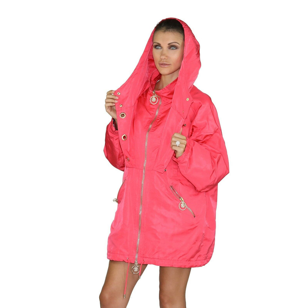 New VERSACE Pink Silk Trench Coat with Flag Print lining 38 - 4