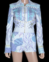 $6,725 New VERSACE Seashell Print Jacket and Shorts Suit