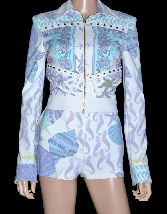$6,725 New VERSACE Seashell Print Jacket and Shorts Suit