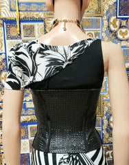 Resort/12 Look # 8 VERSACE FLORAL BLACK and WHITE SUIT w/LEATHER CORSET 38 - 2