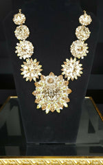 Gold Versace Blooming Medusa Crystal Necklace as seen on Donatella @'19 MET GALA