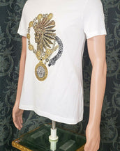 NEW VERSAC WHITE T-SHIRT with EMBELLISHED and EMBROIDERED PRINT size XS