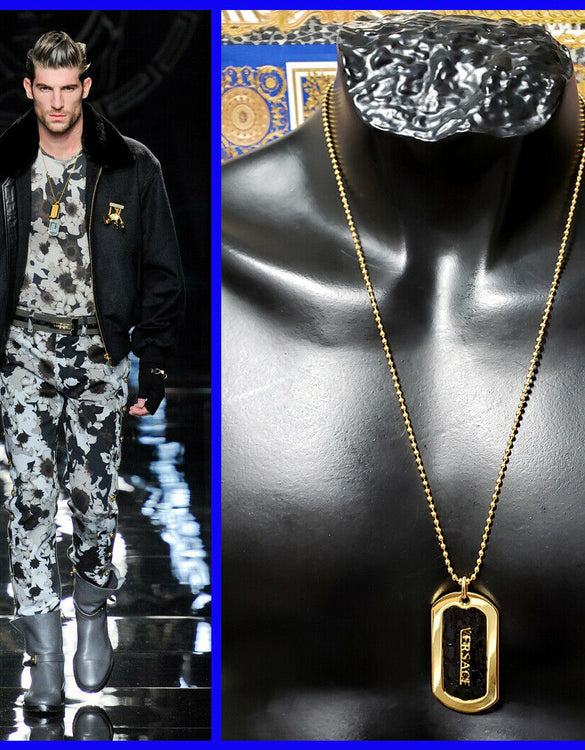 F/2012 Look # 27 VERSACE 24K GOLD PLATED CHAIN MEDUSA MEDALLION w/BLACK LEATHER