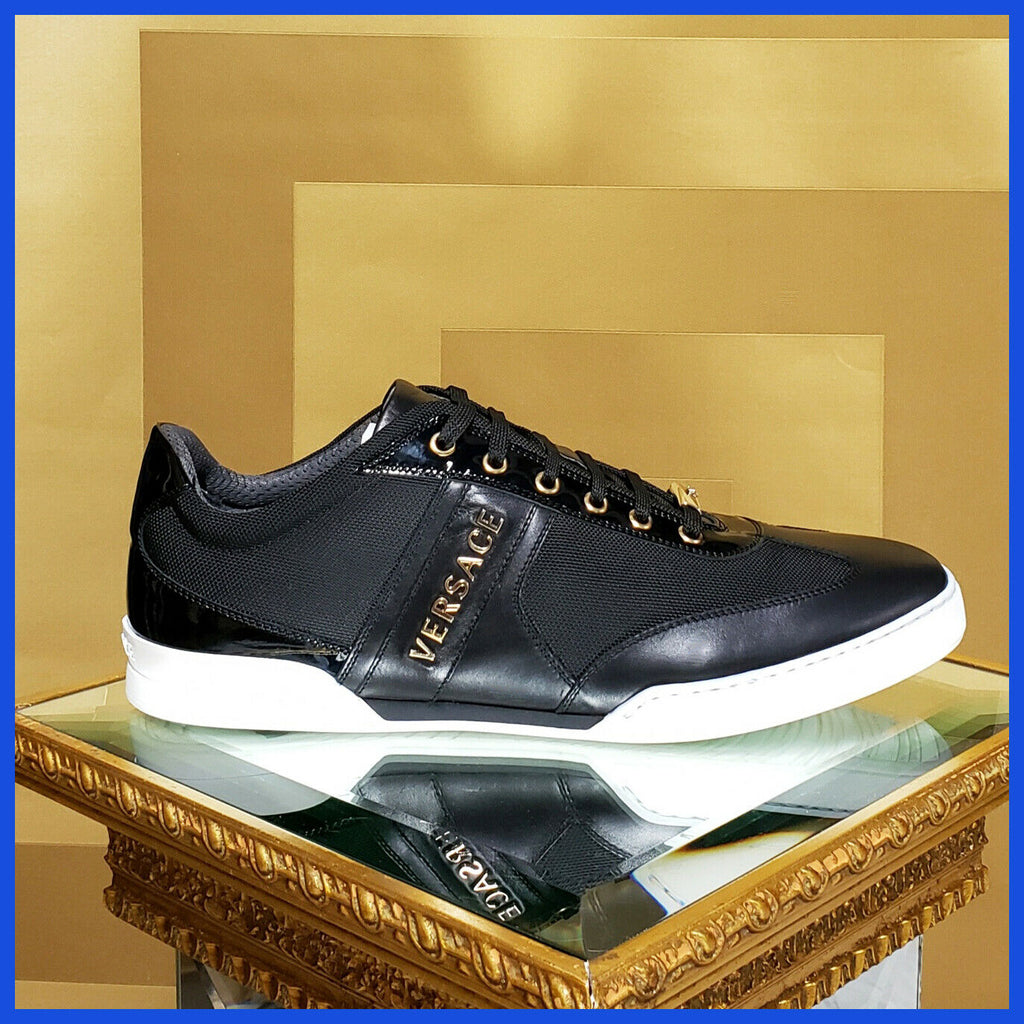 NEW VERSACE GOLD LETTERS LEATHER SNEAKERS 45.5 - 12.5