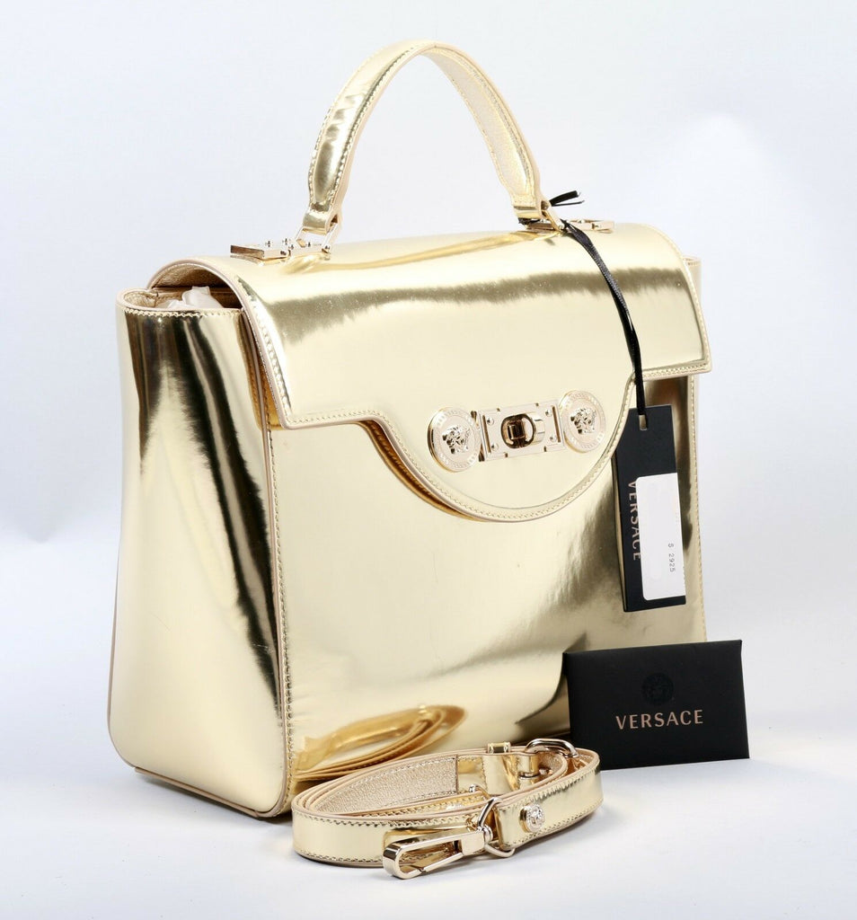 New VERSACE Metallic Gold Leather Tote Bag