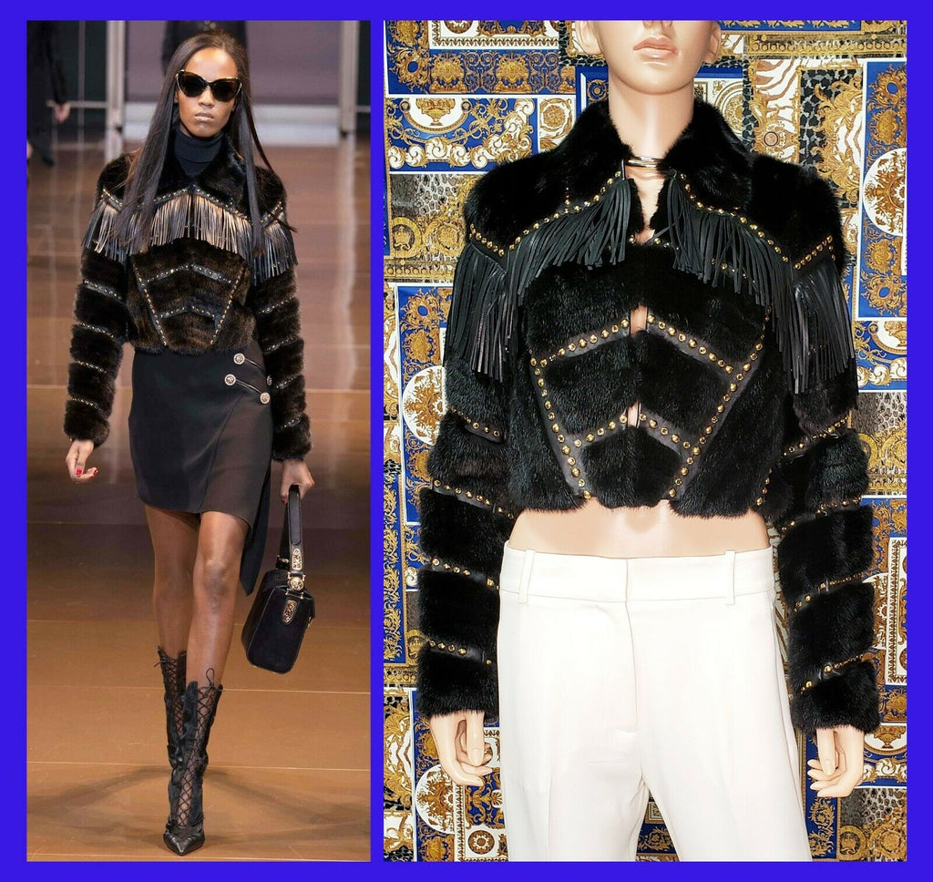F/W14 Look #19 VERSACE FUR JACKET with STUDS, CRYSAL and LEATHER FRINGE 38 - 2